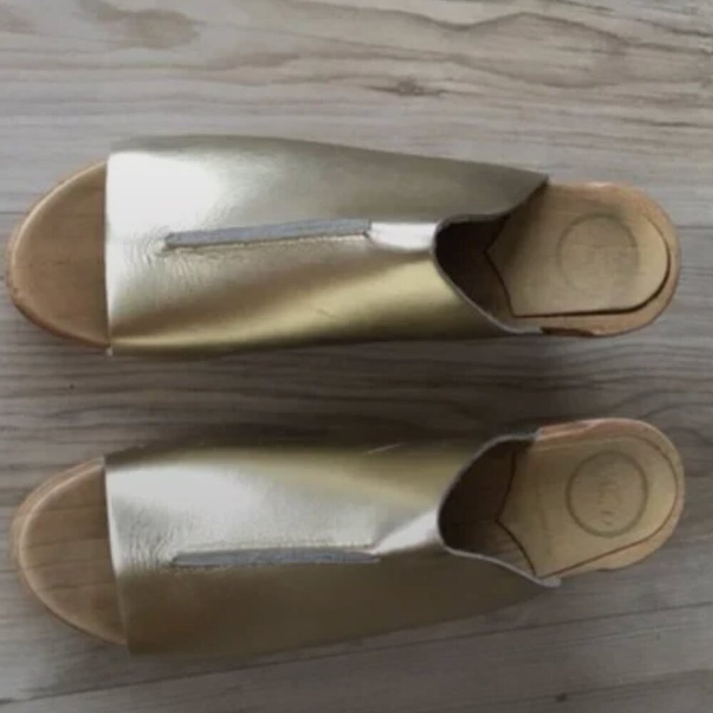 No. 6 Gold Metallic Leather Clogs
